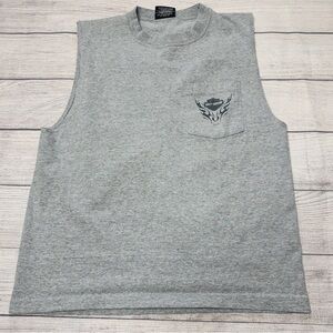 Harley Davidson‎ Gray Sleeveless Pocket T-Shirt Y2K Vintage Gettysburg PA Medium